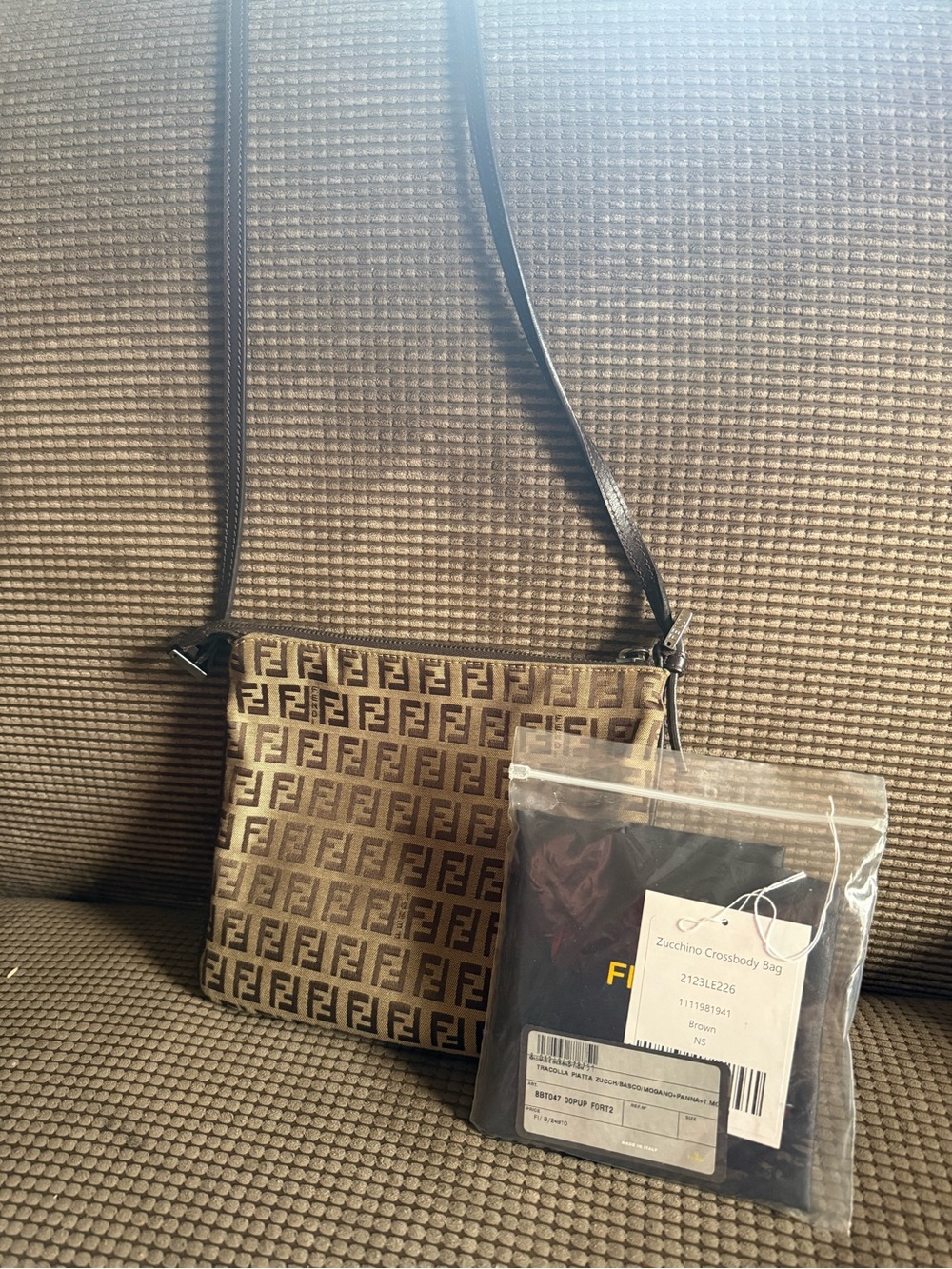 Fendi Brown Zucchino Logo Crossbody